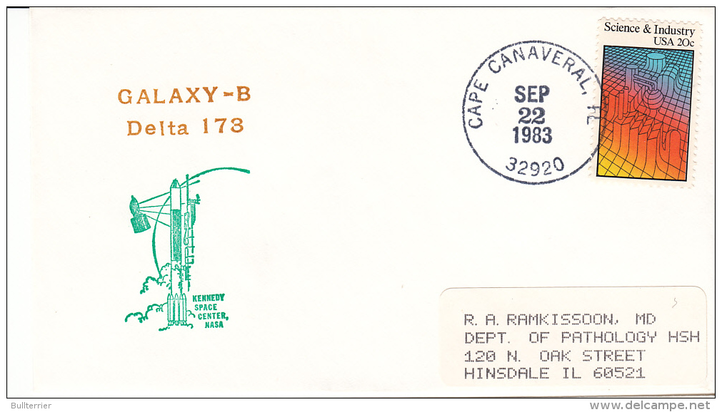 SPACE -  USA - 1983 -  GALAXY B   SATTELITE   COVER WITH  LARGE  CAPE CANAVERAL   POSTMARK - Etats-Unis