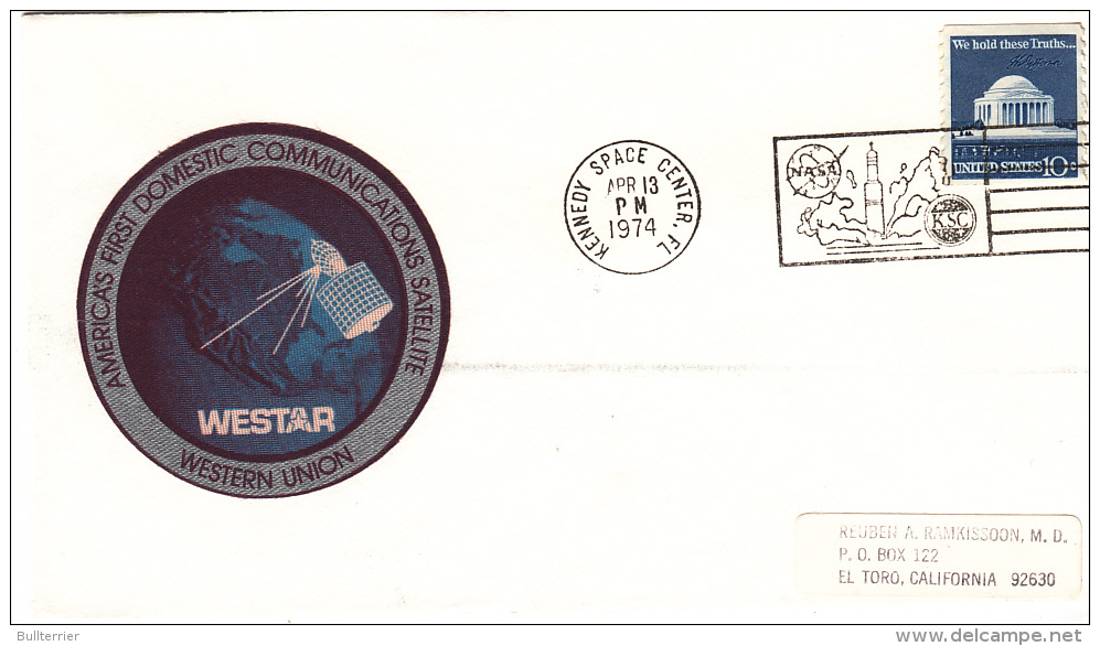 SPACE -  USA - 1974- WESTAR   SATTELITE  COVER WITH  KENNEDY SPACE CENTRE  POSTMARK - Etats-Unis