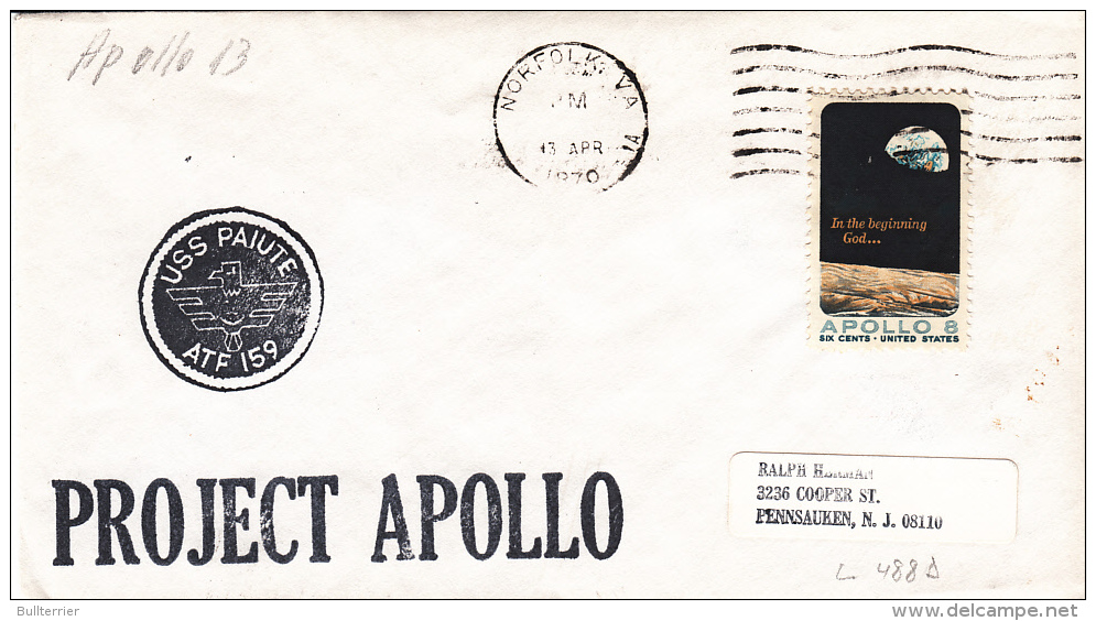 SPACE -  USA - 1970 - APOLLO 13/ PROJECT APOLLO   COVER WITH  NORFOLK   POSTMARK - Etats-Unis