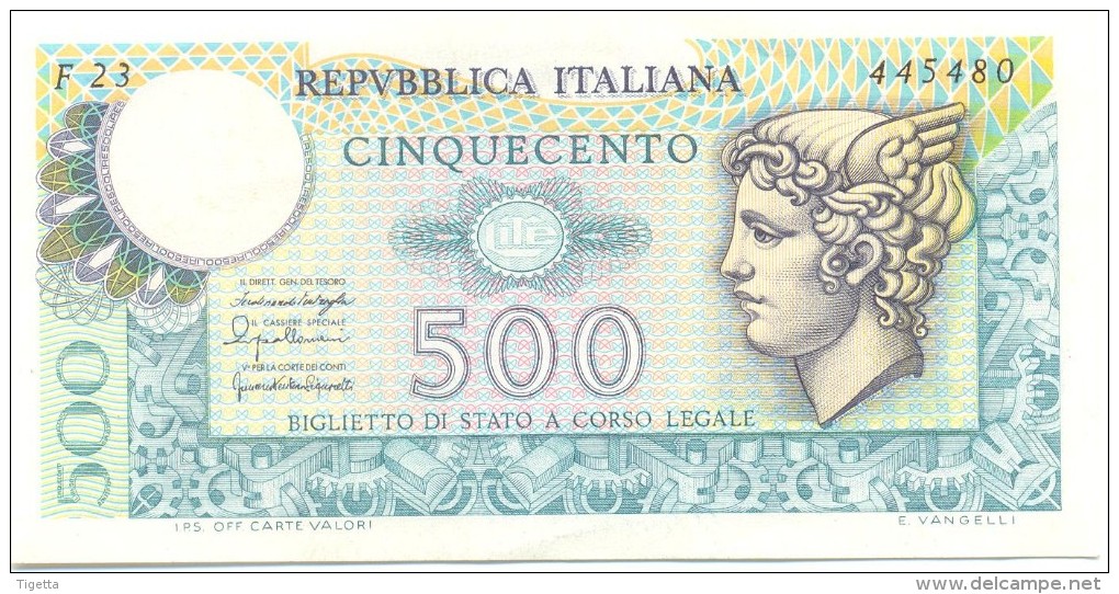 ITALIA BANCONOTA DA LIRE 500 FDS MERCURIO DECRETO 20/12/76  SERIE F23 445480 - 500 Lire