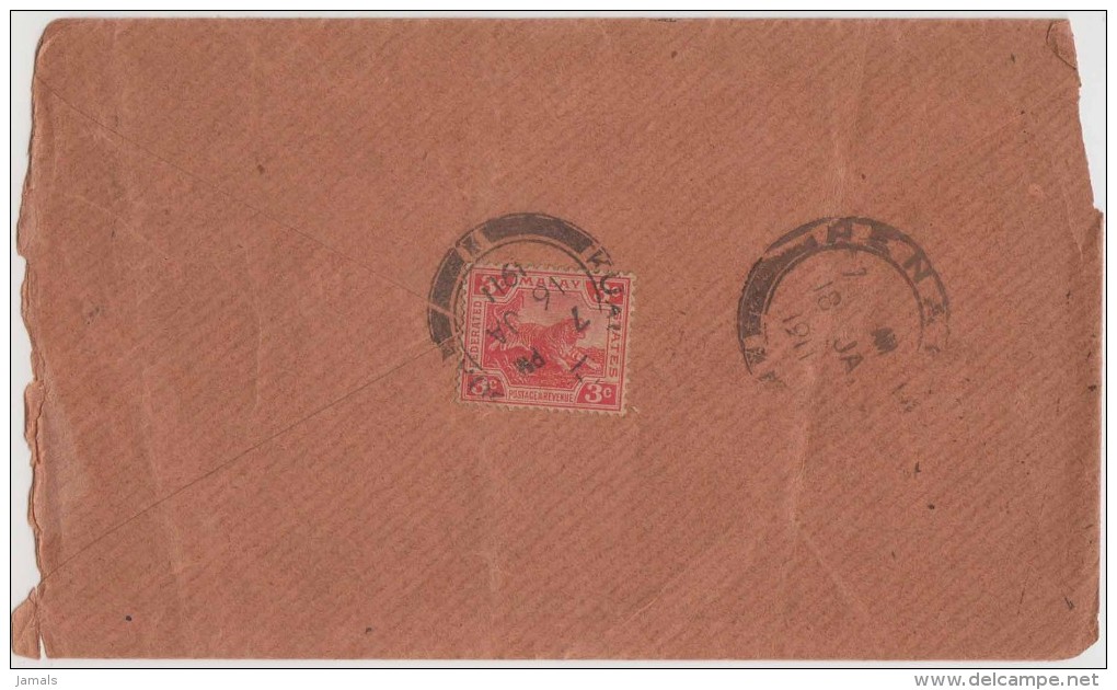 Malay State, Tiger, Commercial Cover To India As Per The Scan - Straits Settlements