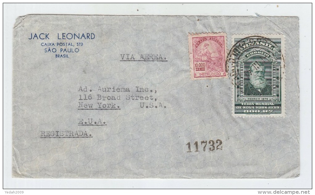 Brazil/USA AIRMAIL REGISTERED COVER 1941 - Luchtpost