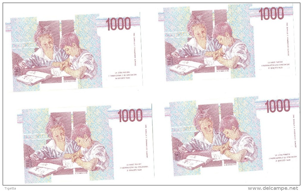 ITALIA BANCONOTA DA LIRE 1000 FDS MONTESSORI 4 BANCONOTE CONSECUTIVE SERIE BG 485502 N A BG 485504 N - 1000 Lire