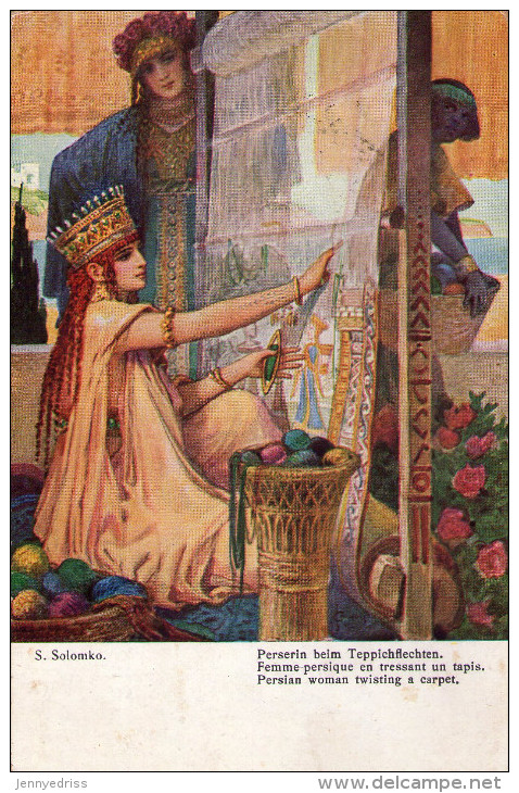 PERSIAN WOMAN TWISTING  A  CARPET  , Illustratore   S.  Solomko    * - Solomko, S.