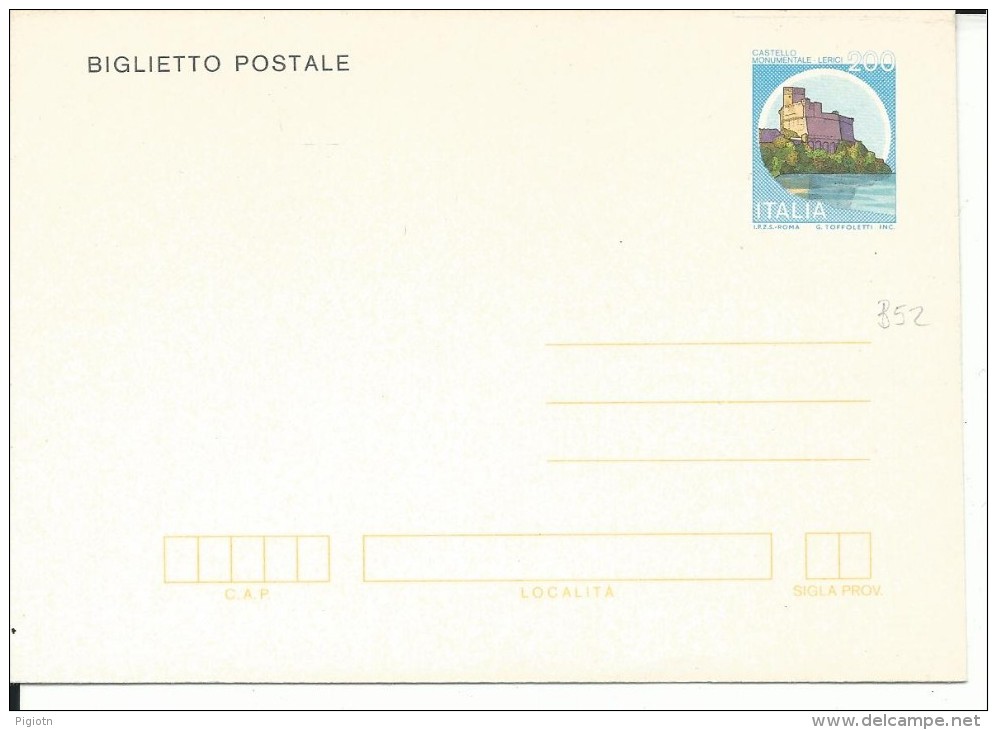 BPB52-INTERO POSTALE -B52 -BIGLIETTO POSTALE CASTELLI D'ITALIA L.200- NUOVO - Interi Postali