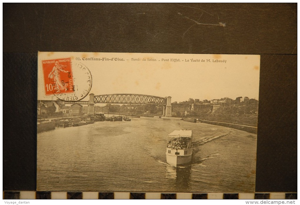 CP, 78, CONFLANS FIN D'OISE Bords De La Seine Pont Eiffel Le Yacht De M Lebaudy N°02 Edition L'abeille TRES RARE - Conflans Saint Honorine