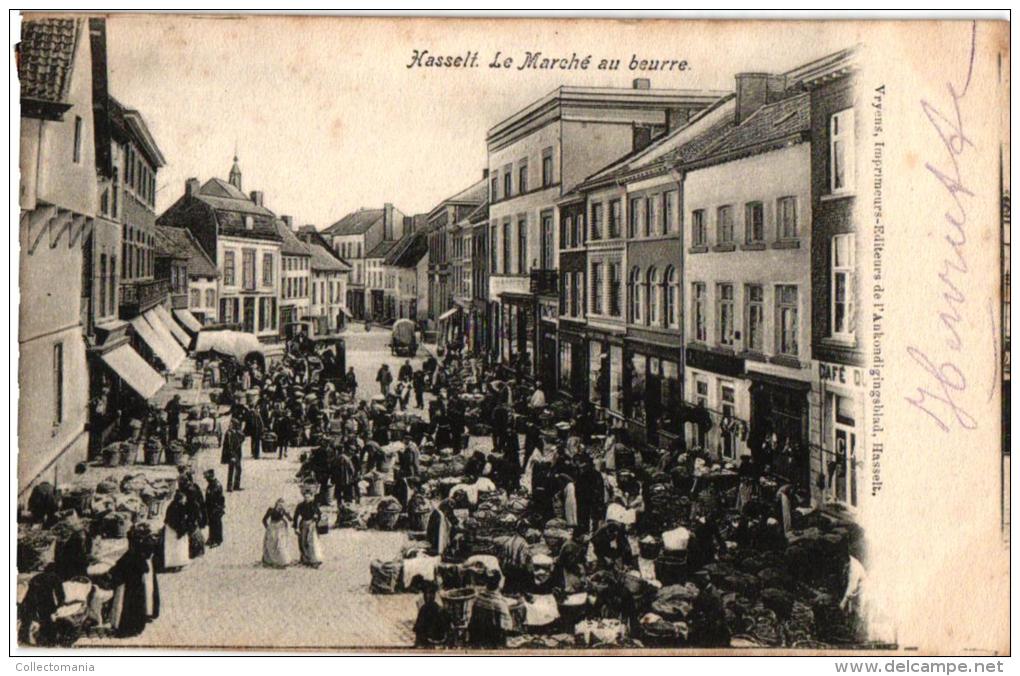 Hasselt    5 CP  Botermarkt 1904  Kieikenmarkt  Maagdendriesstr   Bld Schierveld  Casernes 1901 - Hasselt