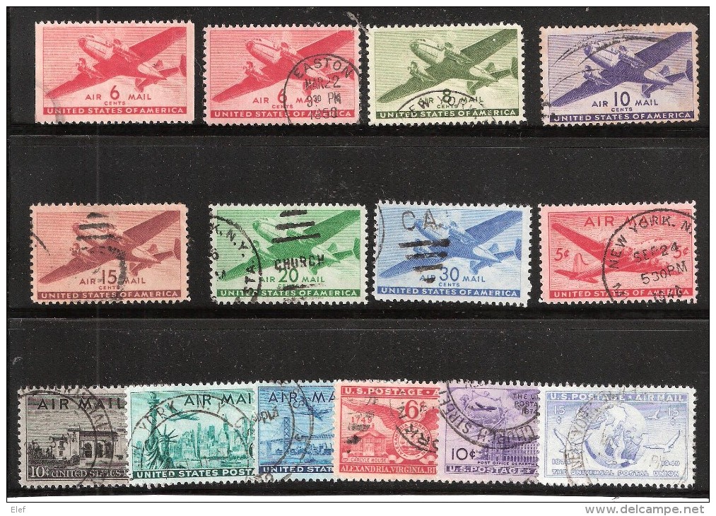 USA / Etats Unis Airmail : Collection De 23 Timbres Poste Aérienne Dont N° 1 , 2, (Avion Curtiss Jenny), 4, Cote 140 Eur - 1a. 1918-1940 Used