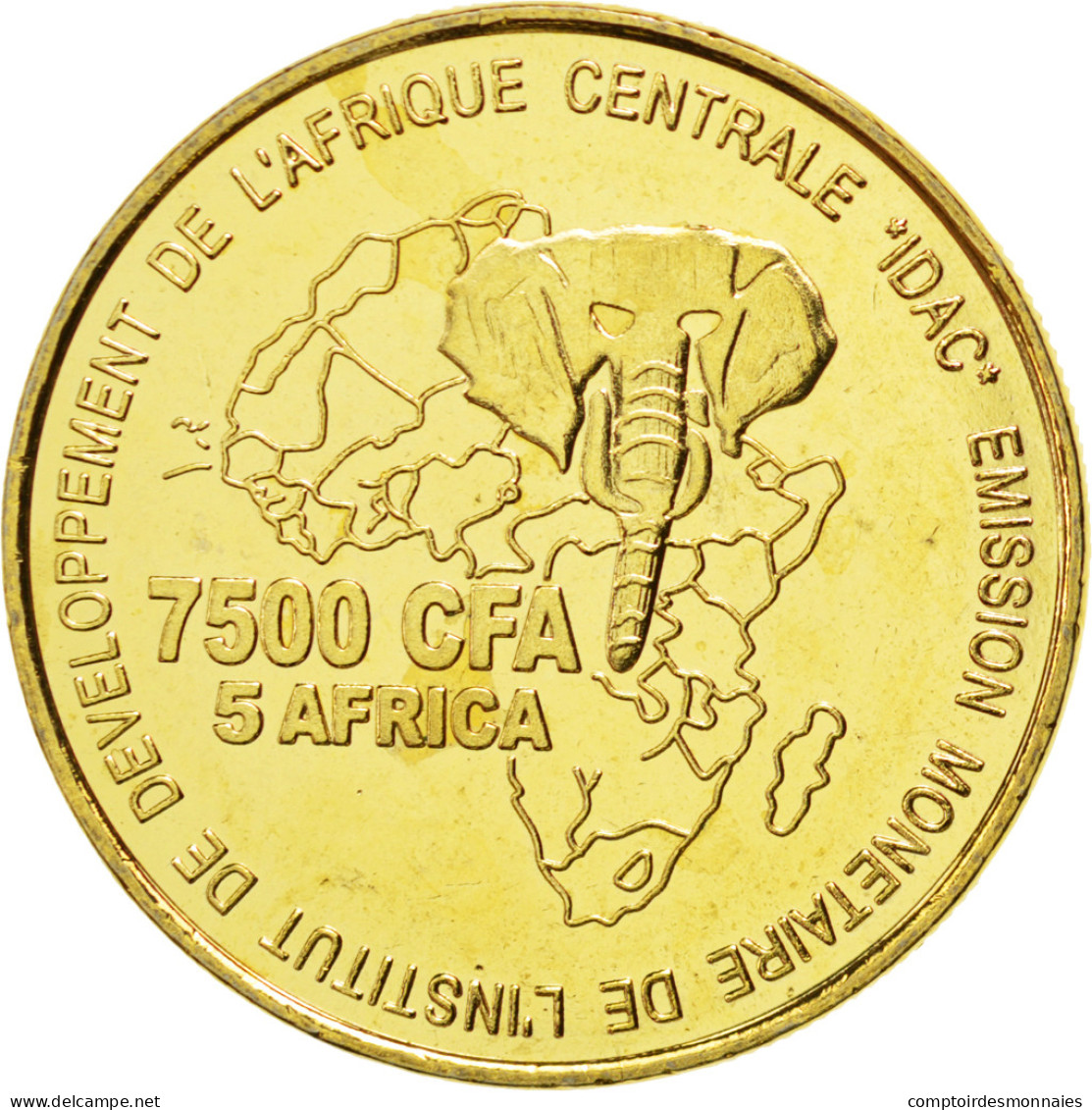 Monnaie, Cameroun, 7500 CFA-5 Africa, 2006, SPL, Brass Gilt, KM:31a - Camerun