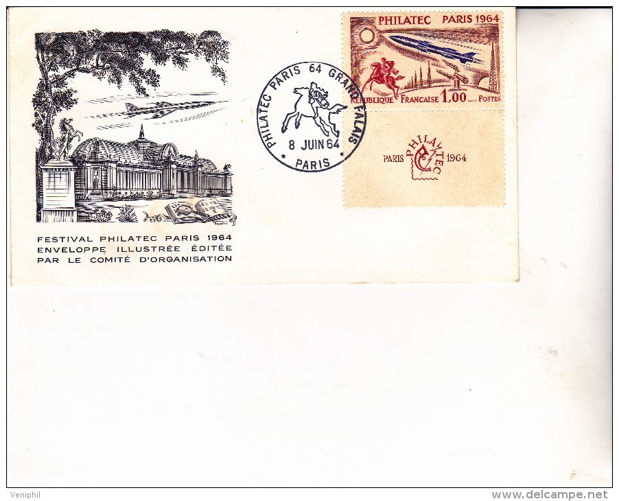 F.D.C.-PHILATEC PARIS 1964 -N° 1422  CACHET ILLUSTRE DU 8 JUIN 1964 TB  COTE : 30 € - 1960-1969