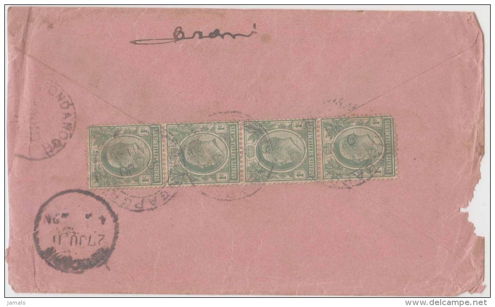 King Edward, Straits Settlements, Commercial Cover, Singapore To India, As Per The Scan - Straits Settlements