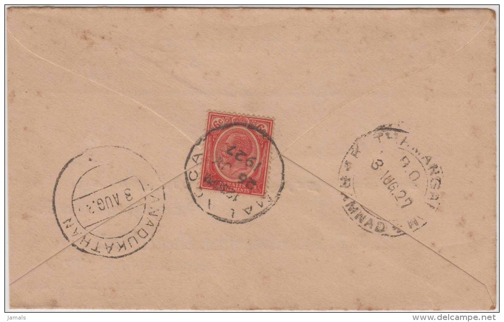 King George V, Straits Settlements, Commercial Cover, Malacca To India, As Per The Scan - Straits Settlements