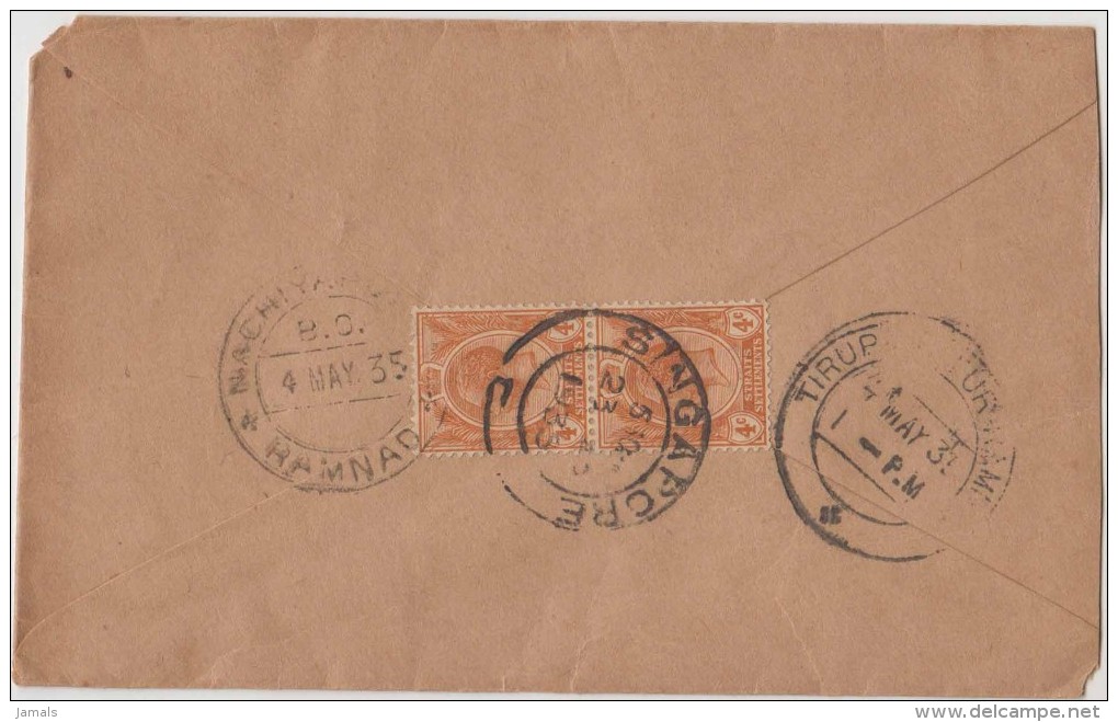 King George V, Straits Settlements, Commercial Cover, Singapore To India, As Per The Scan - Straits Settlements