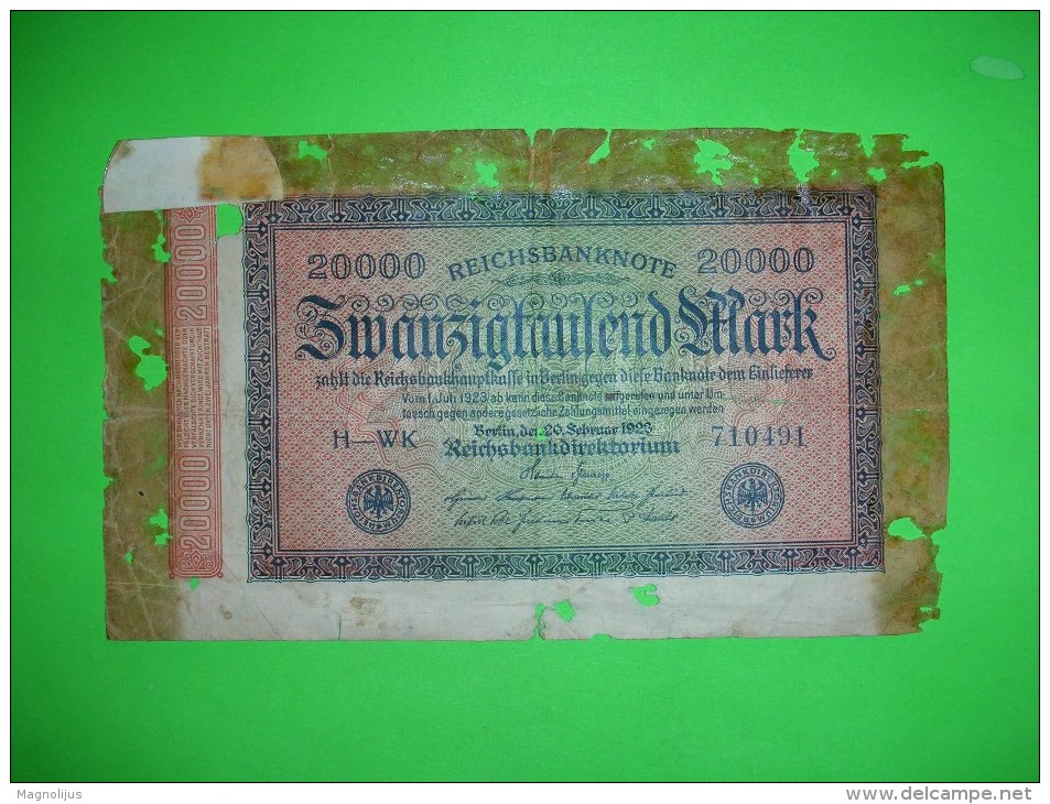 Germany,20000 Mark 1923,zwanzigtausend,banknote,paper Money,bill,geld,vintage,damaged - 20.000 Mark