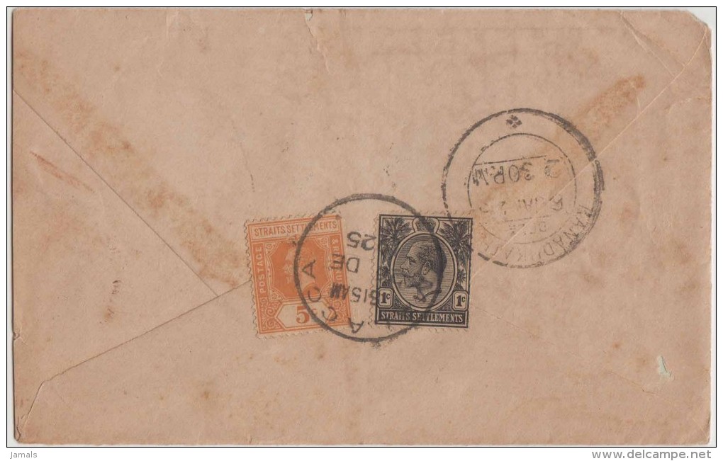 King George V, Straits Settlements, Commercial Cover, Malacca To India, As Per The Scan - Straits Settlements