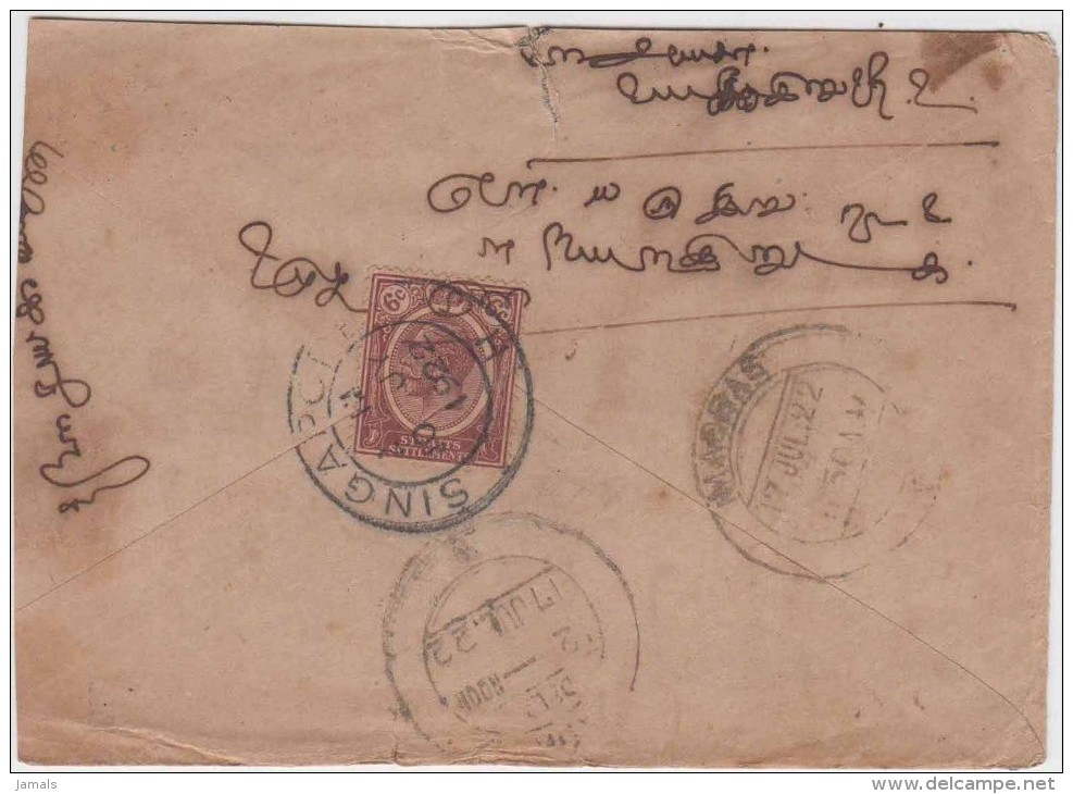 King George V, Straits Settlements, Commercial Cover, Singapore To India, As Per The Scan - Straits Settlements