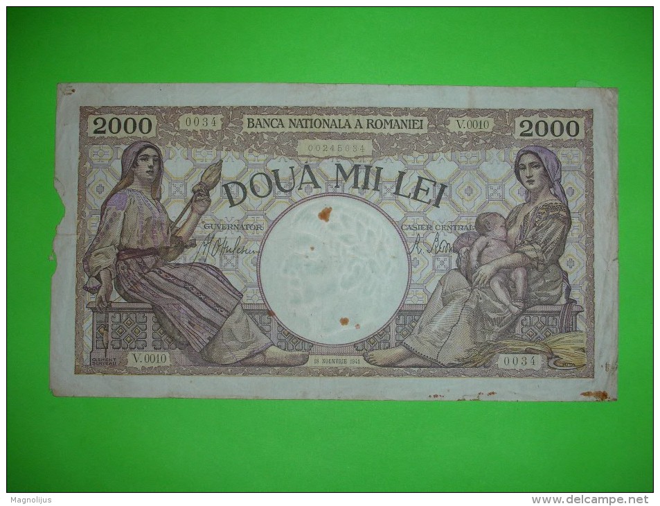 Romania 2000 Lei P-53a 1941,banknote,paper Money,bill,geld,vintage,damaged - Romania