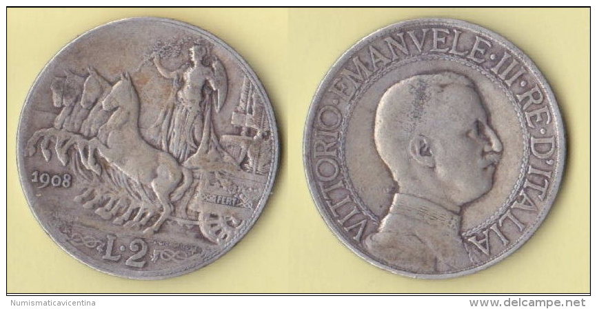 Regno D´Italia  2 Lire 1908  Quadriga Lenta - 1900-1946 : Victor Emmanuel III & Umberto II