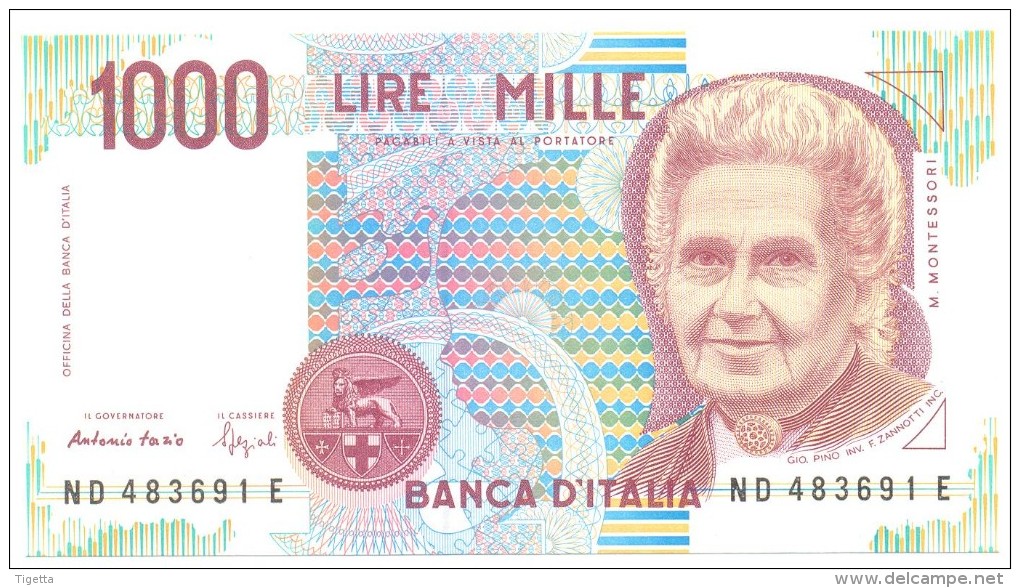 ITALIA BANCONOTA DA LIRE 1000  MONTESSORI  SERIE ND 483691 E   FDS - 1000 Lire