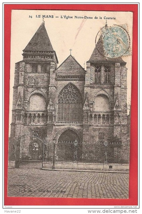 K114 72 LE MANS L'EGLISE NOTRE DAME DE LA COUTURE 1905 TIMBRE TAXE 2 SCANS - 1859-1959 Oblitérés