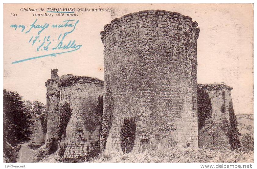 C 10799 - TONQUEDEC - 22 - Le Chateau - Tourelles Coté Nord  -  Belle CPA   -  Rare - 1918 - - Tonquédec