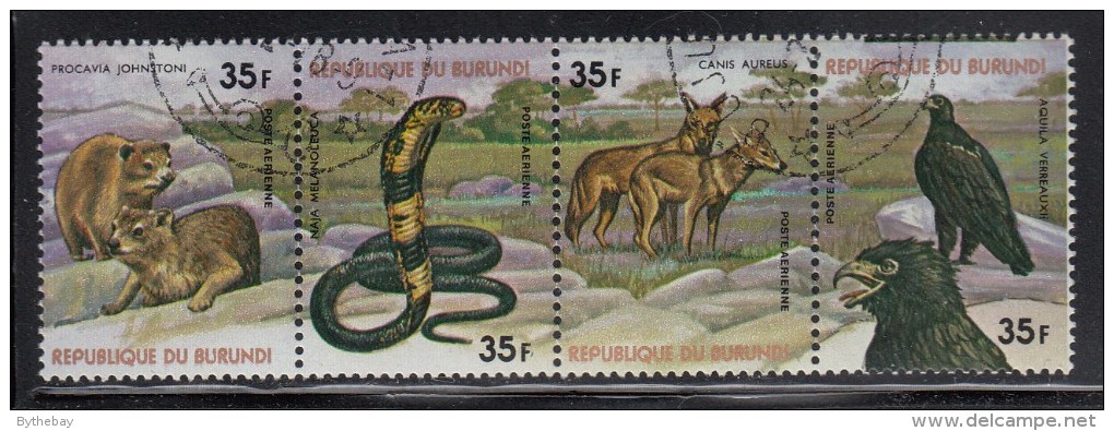 Burundi Used Scott #C261 Strip Of 4 35fr Hyrax, Cobras, Jackals, Verreaux´s Eagles - Wildlife - Oblitérés