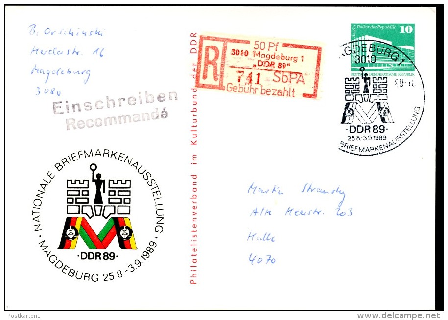 DDR PP18 D2/025a Privat-Postkarte EINSCHREIBEN SONDER-R-MARKE Magdeburg 1989 - R-Zettel
