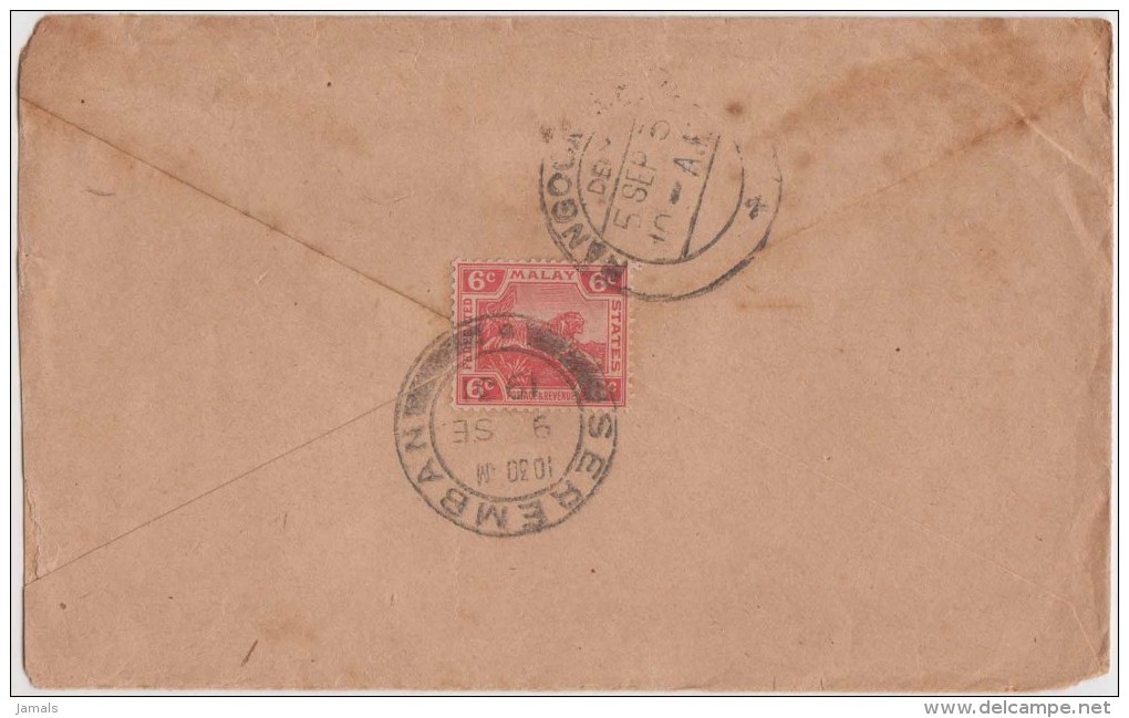 Malay State, Tiger, Commercial Cover To Rangoon As Per The Scan - Federated Malay States