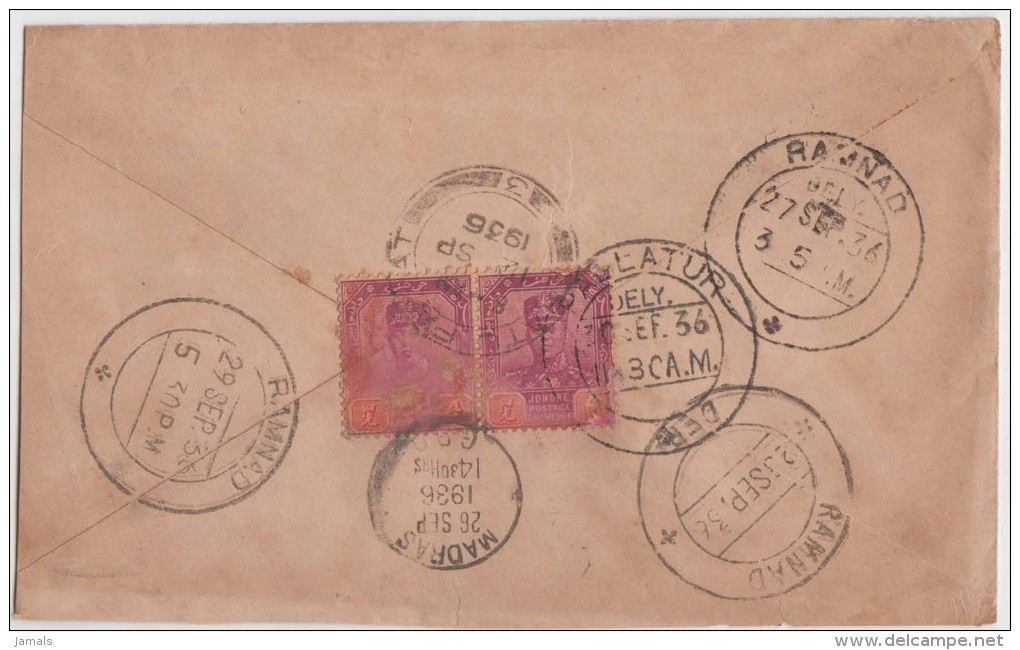 Johore, Malaysia, Commercial Cover, Johore To India, Various Postmark, As Per The Scan - Johore