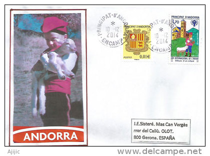 Enfant Andorran En Costume, Sur Lettre  Postée Au Village D´Encamp,adressée En Espagne. - Cartas & Documentos
