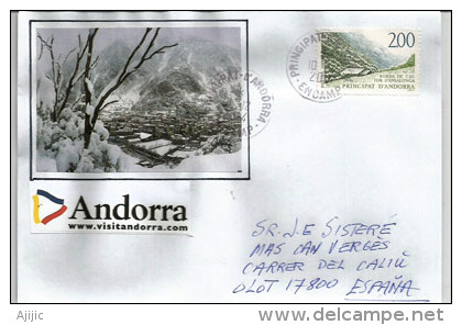 Vallée D´Ansalonga L´hiver, Sur Lettre  Postée Au Village D´Encamp,adressée En Espagne. - Lettres & Documents