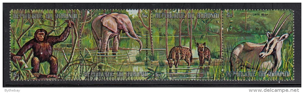 Burundi Used Scott #358 Strip Of 4 5fr Chimpanzee, Elephant, Spotted Hyenas, Beisa - Oblitérés