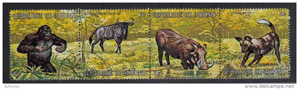 Burundi Used Scott #359 Strip Of 4 6fr Gorilla, Gnu, Wart Hog, Cape Hunting Dog - Oblitérés