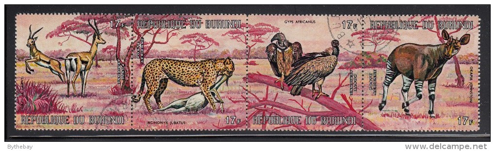 Burundi Used Scott #C148 Strip Of 4 17fr Grant´s Gazelles, Cheetah, African White-backed Vultures, Johnston´s Okapi - Oblitérés