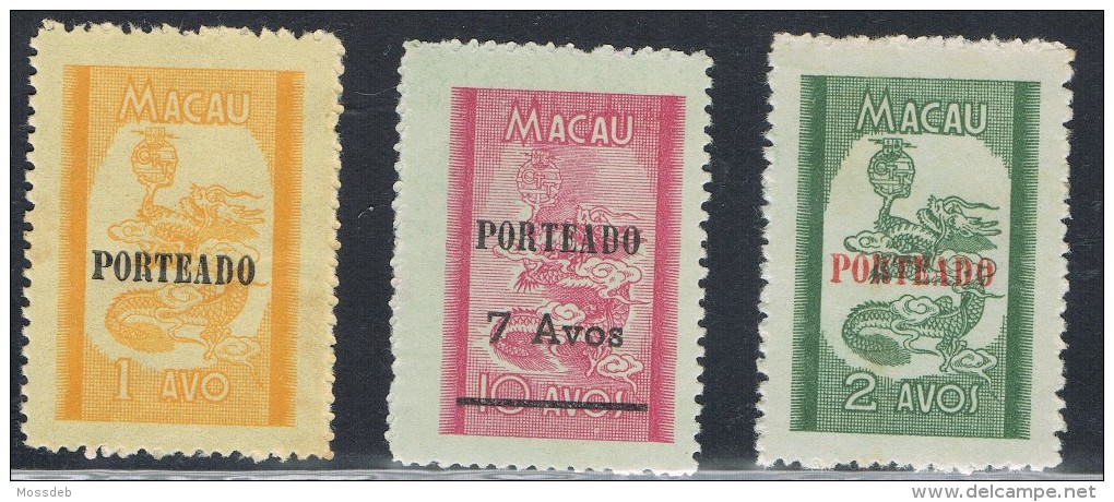 MACAU MACAO 1951 PORTEADO POSTAGE DUE VINHETA DRAGÃO   DRAGON STAMPS OVERPRINTED "PORTEADO" & SURCHARGE - Impuestos