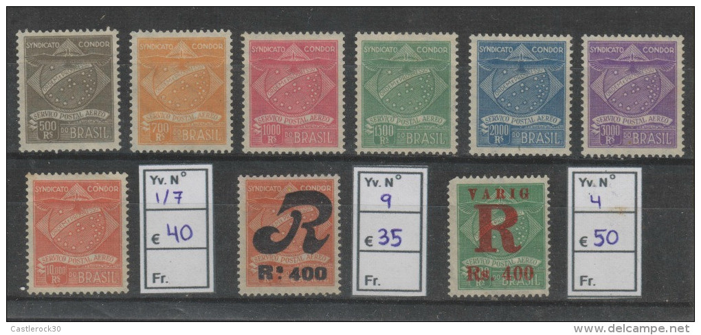 O) 1930 BRAZIL, SINDICATO CONDOR - SYNDICATO, EMBLEM, OVERPRINT, SET MINT - Nuevos