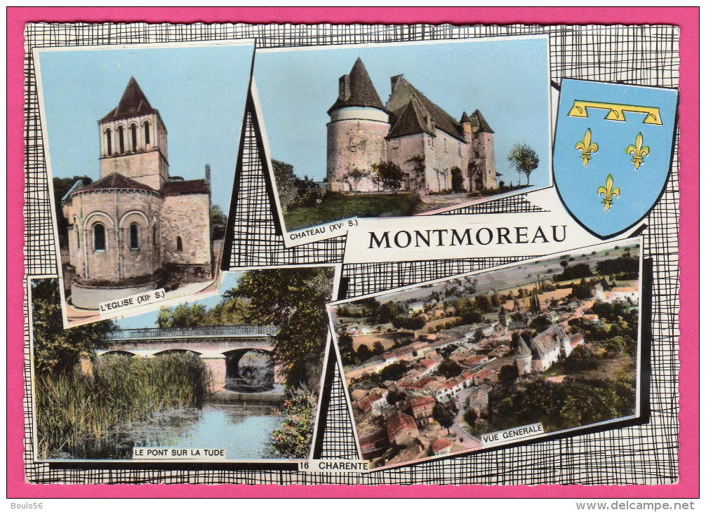 C-P-M-(16.Charente)-lu-3- Montmoreau-multie-vue-l'église,le Château,pont Sur La TUDE-Vue Générale. - Autres & Non Classés