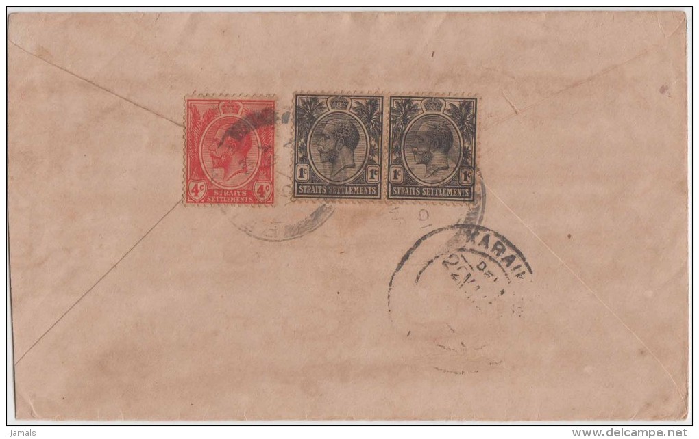 King George V, Straits Settlements, Commercial Cover To India, As Per The Scan - Straits Settlements