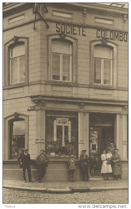 Herve - Magasin " Au Bazar "  - Façade, Rue De La Station - Belle Animation  ( Voir Verso ) - Herve