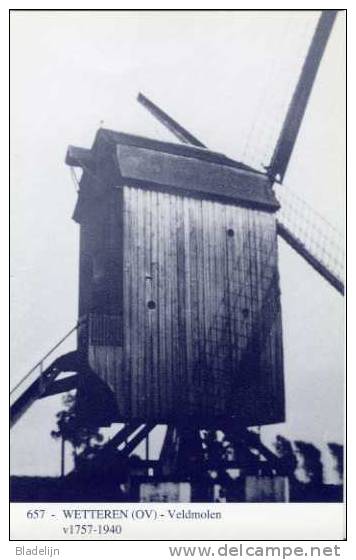 WETTEREN (O.Vl.) - Molen/moulin - Blauwe Prentkaart Ons Molenheem Van De Verdwenen Veldmolen (naar Een Oude Foto) - Wetteren