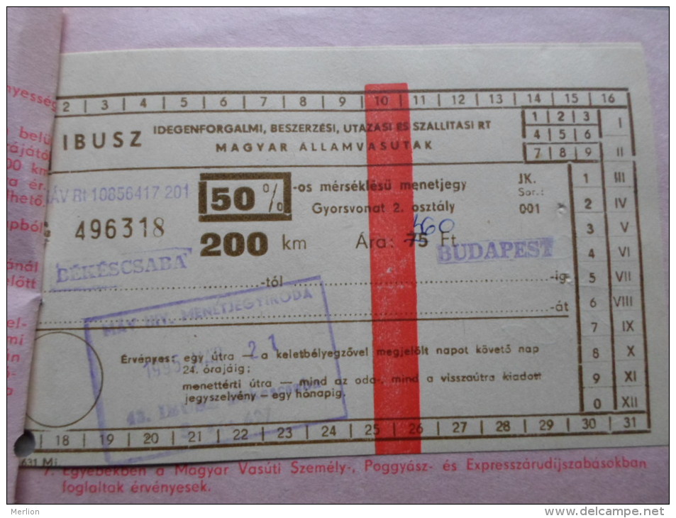 Hungary Railway -train Tickets   1985    PR100.2 - Chemin De Fer