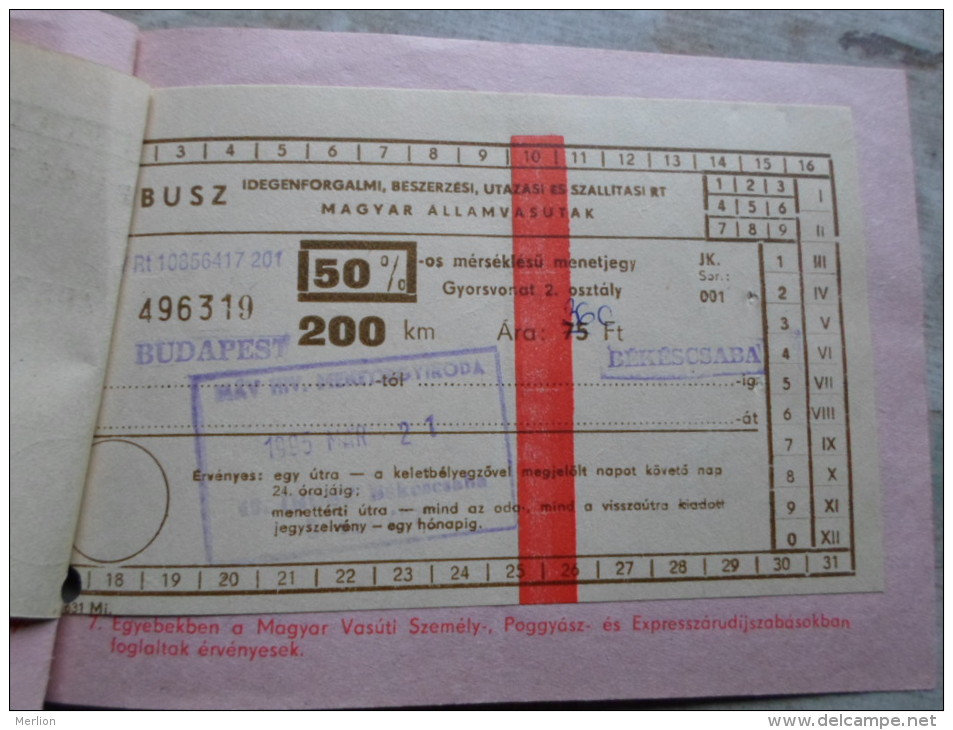 Hungary Railway -train Tickets   1985    PR100.2 - Eisenbahnverkehr