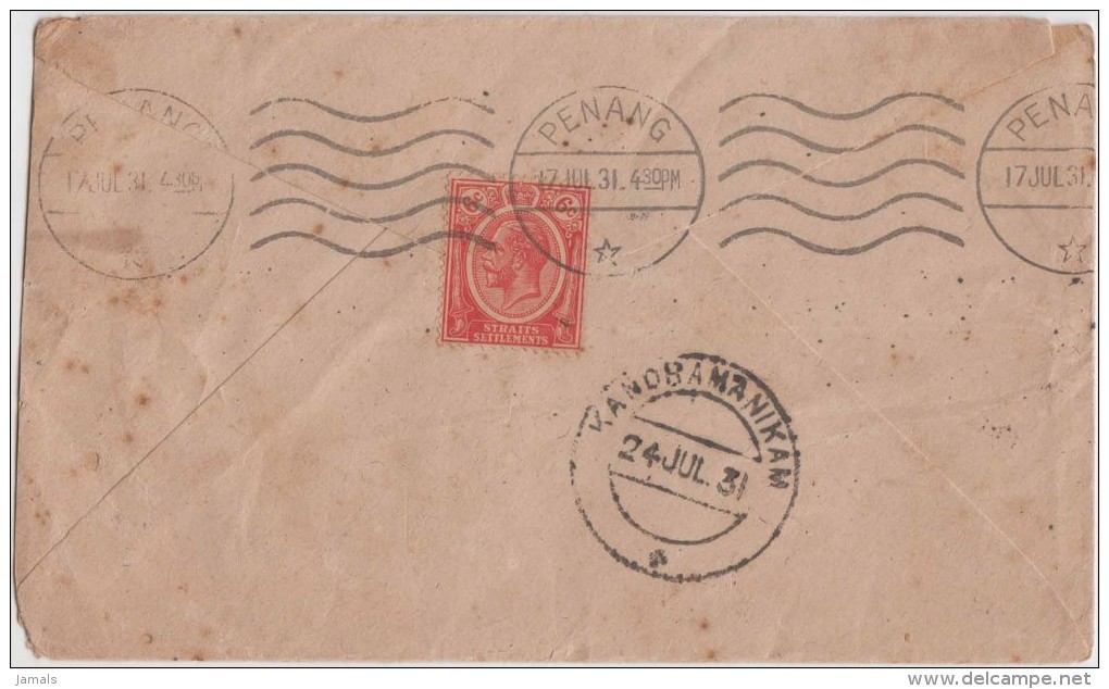 King George V, Straits Settlements, Commercial Cover To India, As Per The Scan - Straits Settlements