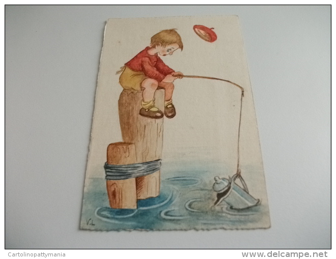 BAMBINO PESCA CON SORPRESA  VEDI FIRMA ILLUSTRATORE V.L. - Vallet, L.