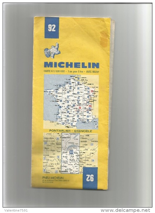 MICHELIN Carte N°  92      Année   1983  - PONTARLIER GRENOBLE       -usagée- Net En L'état  1 - Cartes/Atlas