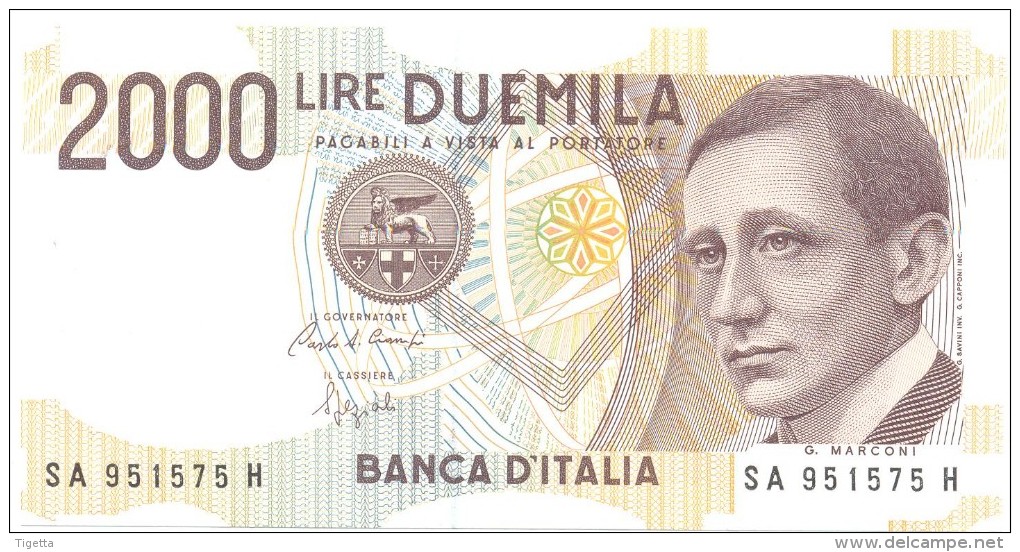 ITALIA BANCONOTA DA LIRE 2000  MARCONI SERIE SA 951575 H   FDS - 2000 Lire