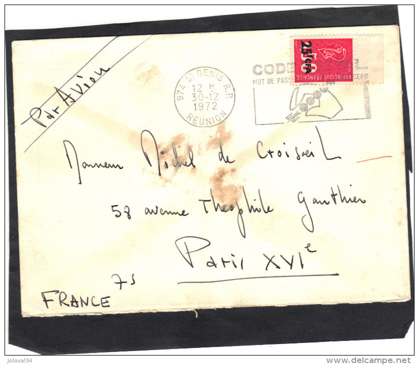 Lettre Avion St Denis 1972 Pour Paris - Cartas & Documentos