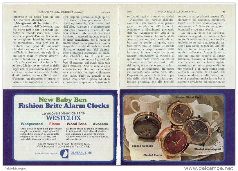 1970 - Sveglie WESTCLOX  -  2 Pagine Pubblicità Cm. 13 X 18 - Despertadores