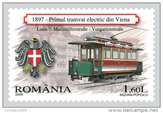 Romania 2009 / Electric Trams / Complete Set With 5 Stamps - Tranvie