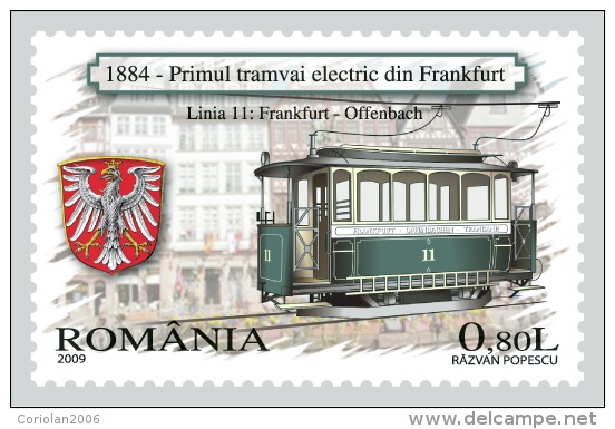 Romania 2009 / Electric Trams / Complete Set With 5 Stamps - Tramways